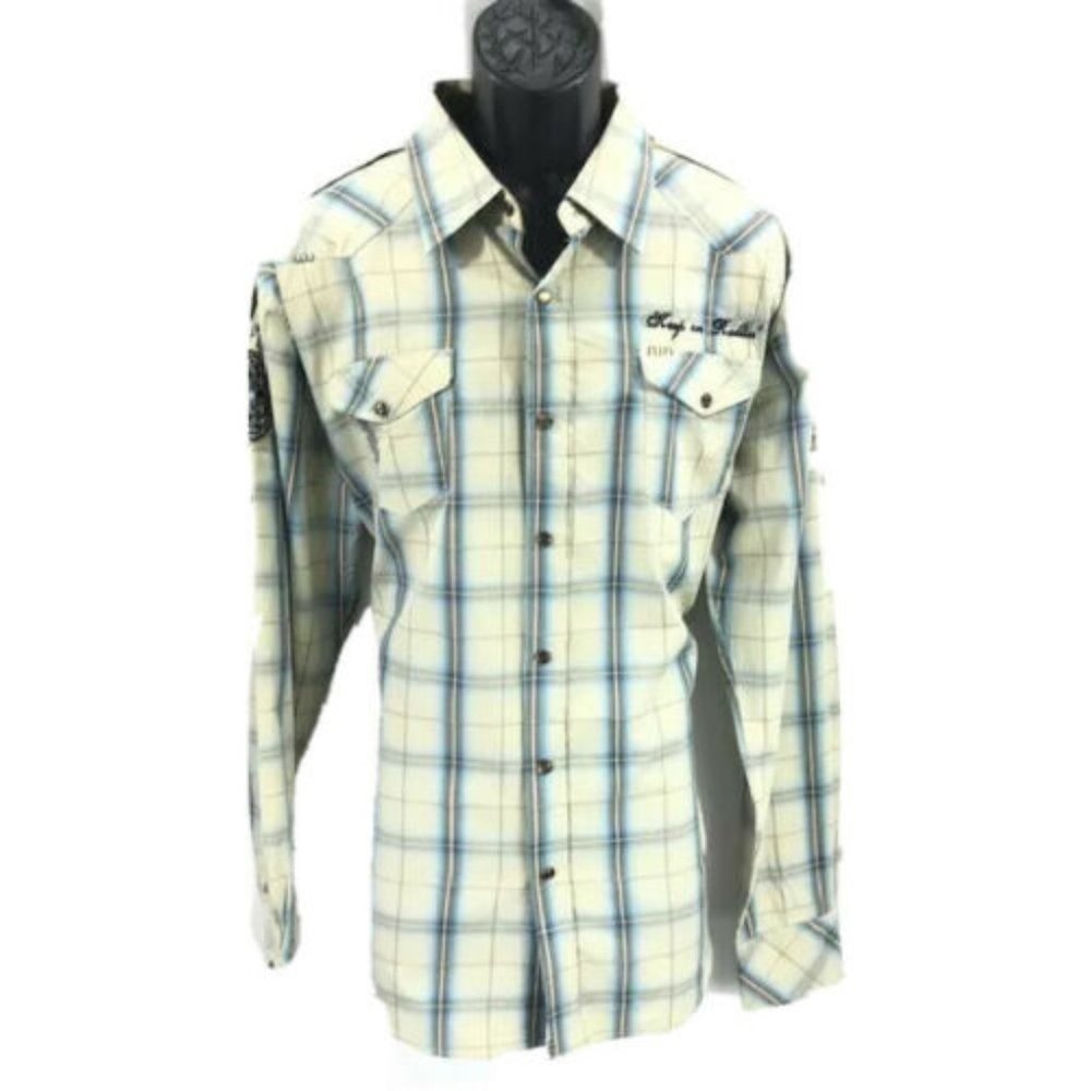 Indigo Star Men's Blue Khaki Button-Down Shirt